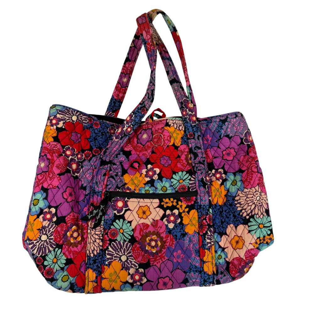 Vera Bradley Rhythm and Blues Quilted Cotton Floral Tote Bag Shoulder Purse